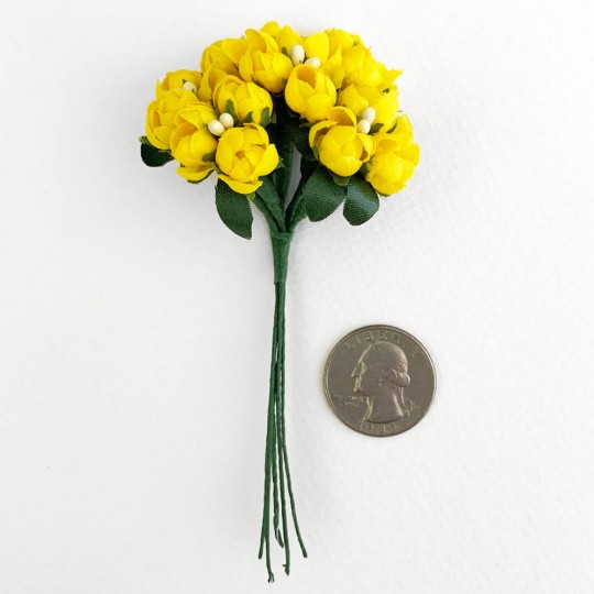 Bundle of Yellow Fabric Flower Buds ~ Austria ~ 3/8"